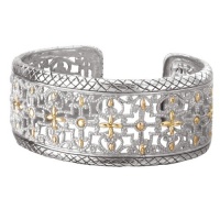925 Silver Wide Band Cross-Design Cuff Bracelet with 18k Gold Accents