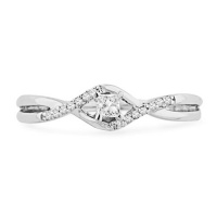 10KT White Gold Princess and Round Diamond Promise Ring (1/6 CTTW) 10KT White Gold Princess and Round Diamond Promise Ring (1/6 CTTW)