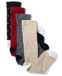 Keep your style on point with these pretty pin dot crew socks from Charter Club. Made from 100% cashmere, you'll stay cozy and elegantly accessorized. Keep your style on point with these pretty pin dot crew socks from Charter Club. Made from 100% cashmere, you'll stay cozy and elegantly accessorized.