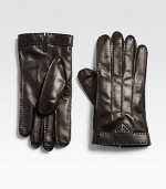 A cold weather favorite, shaped in rich Italian leather with a cashmere lining and a triangular-shaped logo accent.About 10 longCashmere linedLeatherDry cleanMade in Italy