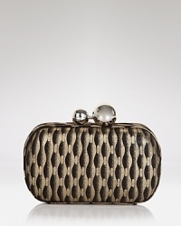 A shining example of evening style. This structured DIANE von FURSTENBERG clutch strikes it rich in metallic leather with a palm-perfect shape. A shining example of evening style. This structured DIANE von FURSTENBERG clutch strikes it rich in metallic leather with a palm-perfect shape.