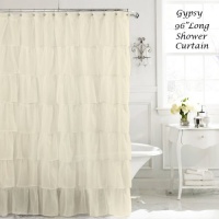 Cream 96 Long Gypsy Shabby Chic Ruffled Fabric Shower Curtain Cream 96 Long Gypsy Shabby Chic Ruffled Fabric Shower Curtain