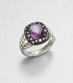 From the Moonlight Ice Collection. A faceted amethyst stone is embellished by dazzling diamonds set in blackened sterling silver on a cabled sterling silver shank. AmethystDiamonds, .21 tcwBlackened sterling silverSterling silverWidth, about .39Imported