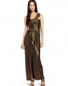 BCBGMAXAZRIA Women's Barbara One Shoulder Long Dress, Gold/Black, 12