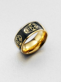 Iconic skulls highlight this gleaming goldtone ring.Enamel Brass Logo engraving Diameter, ¾ Width, ½ Made in Italy Iconic skulls highlight this gleaming goldtone ring.Enamel Brass Logo engraving Diameter, ¾ Width, ½ Made in Italy