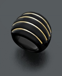 Polish your look with smooth agate. This bold cocktail-style dome ring features black agate with 14k gold ribbing. Size 7. Polish your look with smooth agate. This bold cocktail-style dome ring features black agate with 14k gold ribbing. Size 7.