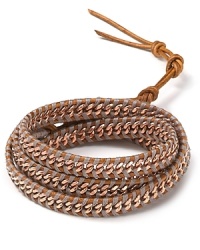 Make a tough-chic statement with this leather and chain bracelet from Chan Luu. This 5-wrap style perfects urban chic, so wear it give looks a downtown edge. Make a tough-chic statement with this leather and chain bracelet from Chan Luu. This 5-wrap style perfects urban chic, so wear it give looks a downtown edge.