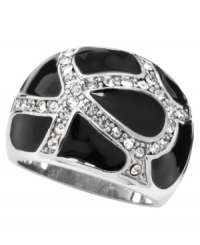 Get noticed in style that shines. City by City cocktail ring features a trendy, dome-shaped design that pops with black enamel and clear crystal accents. Set in silver tone mixed metal. Sizes 7 and 8. Get noticed in style that shines. City by City cocktail ring features a trendy, dome-shaped design that pops with black enamel and clear crystal accents. Set in silver tone mixed metal. Sizes 7 and 8.