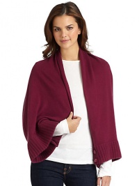 THE LOOKWrap can be worn as shrug with faceted button closures at endsRibbed cuffsTHE FIT24W X 54LTHE MATERIAL55% silk/45% cashmereCARE & ORIGINDry cleanImported THE LOOKWrap can be worn as shrug with faceted button closures at endsRibbed cuffsTHE FIT24W X 54LTHE MATERIAL55% silk/45% cashmereCARE & ORIGINDry cleanImported