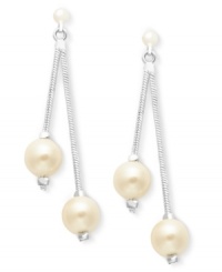 Two lovely acrylic pearls (7mm) are suspended from linear wires on these darling earrings from Charter Club. Crafted in silver tone mixed metal. Approximate drop: 1-3/4 inches. Two lovely acrylic pearls (7mm) are suspended from linear wires on these darling earrings from Charter Club. Crafted in silver tone mixed metal. Approximate drop: 1-3/4 inches.