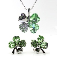 DaisyJewel Irish Green Lucky Charm Clover Shamrock Pendant Necklace and Earrings Set 18k White Gold Plated with Heart Shaped Petals and Sparkling Swarovski Crystal Elements and Elegant Slender Box Chain with Lobster Claw Clasp DaisyJewel Irish Green Lucky Charm Clover Shamrock Pendant Necklace and Earrings Set 18k White Gold Plated with Heart Shaped Petals and Sparkling Swarovski Crystal Elements and Elegant Slender Box Chain with Lobster Claw Clasp