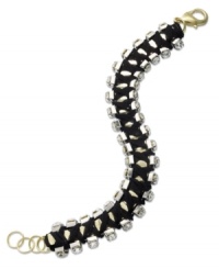 Perfectly wrapped package. Bar III's flex bracelet ties together your look with jet chiffon, glittering crystals and a two-tone shine. Crafted in gold tone and rhodium-plated mixed metal. Approximate length: 8 inches + 1-inch extender. Perfectly wrapped package. Bar III's flex bracelet ties together your look with jet chiffon, glittering crystals and a two-tone shine. Crafted in gold tone and rhodium-plated mixed metal. Approximate length: 8 inches + 1-inch extender.