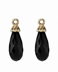 Faceted onyx teardrop stones capped in 14K gold add dark drama to your PANDORA collection. These beautiful charms easy accessorize french wire and hoop earrings. Faceted onyx teardrop stones capped in 14K gold add dark drama to your PANDORA collection. These beautiful charms easy accessorize french wire and hoop earrings.