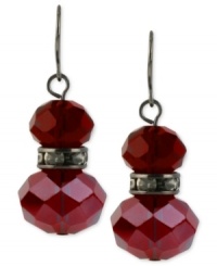 Paint the town red with this pair of double-drop earrings from Kenneth Cole New York. Crafted from hematite-tone mixed metal, the earrings feature faceted red beads and pave glass crystal accents for visual appeal. Approximate drop: 1-3/8 inches. Paint the town red with this pair of double-drop earrings from Kenneth Cole New York. Crafted from hematite-tone mixed metal, the earrings feature faceted red beads and pave glass crystal accents for visual appeal. Approximate drop: 1-3/8 inches.