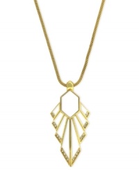 Look sharp with this necklace from Vince Camuto. Crafted from gold-tone mixed metal, the necklace features a trimmed white-enamel pendant adorned with glass crystal accents for a bit of sparkle. Approximate length: 30 inches. Approximate drop: 3 inches. Look sharp with this necklace from Vince Camuto. Crafted from gold-tone mixed metal, the necklace features a trimmed white-enamel pendant adorned with glass crystal accents for a bit of sparkle. Approximate length: 30 inches. Approximate drop: 3 inches.