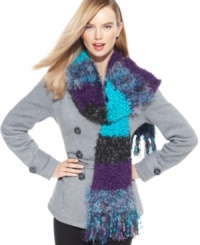Block out the cold with this textural scarf by Cejon in a warm, fuzzy knit. Block out the cold with this textural scarf by Cejon in a warm, fuzzy knit.