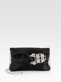Sumptuous satin in a sleek foldover silhouette, accented with a slim, cocktail-length chain.Shoulder strap, 9½ dropMagnetic snap closureOne inside slit pocketSatin lining7¾W X 5¼H X 2¼DMade in Italy Sumptuous satin in a sleek foldover silhouette, accented with a slim, cocktail-length chain.Shoulder strap, 9½ dropMagnetic snap closureOne inside slit pocketSatin lining7¾W X 5¼H X 2¼DMade in Italy