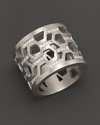 Brilliant diamonds pop against gleaming sterling silver in India Hicks' intriguing, geometric band ring. Brilliant diamonds pop against gleaming sterling silver in India Hicks' intriguing, geometric band ring.