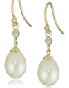 10k Yellow Gold Oval Freshwater Cultured Pearl Diamond Accent Dangle Earrings