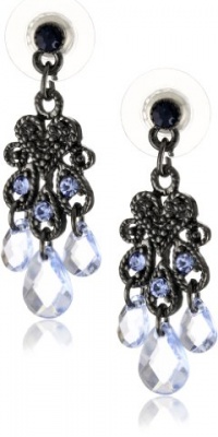 1928 Jewelry Jet Heart and Blue Chandelier Earrings 1928 Jewelry Jet Heart and Blue Chandelier Earrings