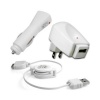 USB Travel Kit with Car Charger, Travel Adapter & Cable for Apple iPod