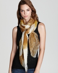 A piece to take you through the seasons, Selection Privee's square scarf is rendered in lightweight wool with an abstract, tie-dye like border. A piece to take you through the seasons, Selection Privee's square scarf is rendered in lightweight wool with an abstract, tie-dye like border.