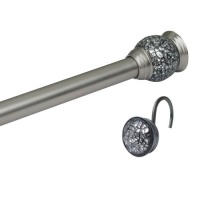 Elegant Home Fashions Mosaic Shower Rod and Hook Set, Satin Nickel with Silver Black Elegant Home Fashions Mosaic Shower Rod and Hook Set, Satin Nickel with Silver Black