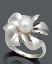 Embrace sweet spring style with a fashionable flower. Ring features a smooth sterling silver setting with a cultured freshwater pearl (7-8 mm) at center. Size 7. Embrace sweet spring style with a fashionable flower. Ring features a smooth sterling silver setting with a cultured freshwater pearl (7-8 mm) at center. Size 7.
