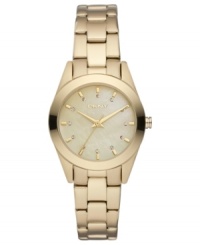 A feminine silhouette defines this golden watch from DKNY. A feminine silhouette defines this golden watch from DKNY.