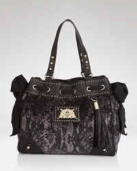 This Juicy Couture tote works a high-impact motif in exotic-splashed velour with leather trims. Little wonder, we're wild for it. This Juicy Couture tote works a high-impact motif in exotic-splashed velour with leather trims. Little wonder, we're wild for it.