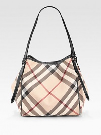 Stash your necessities in this demure PVC tote, finished with iconic check print and contrast trim for a signature touch.Double top handles, 7 drop Magnetic top closure Protective metal feet One inside zip pocket Cotton lining 10W X 11H X 6D 90% PVC/10% cotton Imported Stash your necessities in this demure PVC tote, finished with iconic check print and contrast trim for a signature touch.Double top handles, 7 drop Magnetic top closure Protective metal feet One inside zip pocket Cotton lining 10W X 11H X 6D 90% PVC/10% cotton Imported