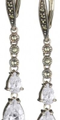 Judith Jack Sterling Silver with Marcasite and Cubic Zirconia Double Drop Earrings Judith Jack Sterling Silver with Marcasite and Cubic Zirconia Double Drop Earrings
