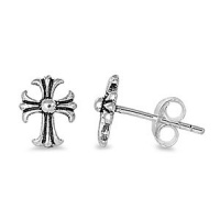 Sterling Silver Gothic Cross Stud Earrings - 8mm