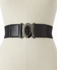 Add style in a cinch. Stretch belt by Nine West features a polished buckle with faux patent leather accent. Add style in a cinch. Stretch belt by Nine West features a polished buckle with faux patent leather accent.
