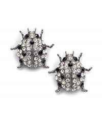 THE LOOKCharming sparkle domed ladybugsClear rhinestones with jet accentsClip-on backTHE FITDiameter, about 1¼THE MATERIALRhodium-look platingGlassEnamelORIGINImported THE LOOKCharming sparkle domed ladybugsClear rhinestones with jet accentsClip-on backTHE FITDiameter, about 1¼THE MATERIALRhodium-look platingGlassEnamelORIGINImported