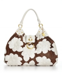 A lush tropical print makes a bold statement! This Big Buddha hobo features a bouquet of all-over faux leather flower appliqués on a metallic-flecked canvas. A fabulous way to work fashion's favorite motif. A lush tropical print makes a bold statement! This Big Buddha hobo features a bouquet of all-over faux leather flower appliqués on a metallic-flecked canvas. A fabulous way to work fashion's favorite motif.