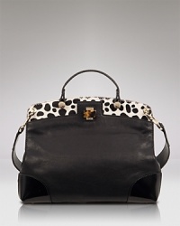 Practicality finds it's wild side in this day-right satchel from Furla. Crafted from leather and haircalf with a poised shape, it's a mixed media must-have. Practicality finds it's wild side in this day-right satchel from Furla. Crafted from leather and haircalf with a poised shape, it's a mixed media must-have.