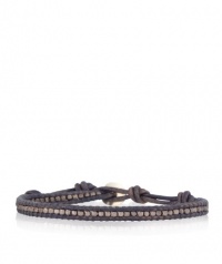 CHAN LUU MEN'S Gunmetal Nugget Single Wrap Bracelet on Dark Blue Leather CHAN LUU MEN'S Gunmetal Nugget Single Wrap Bracelet on Dark Blue Leather