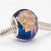 Murano Style Glass Silver & Gold Foil Lampwork Bead Fits Pandora Cobalt 13mm (1) Murano Style Glass Silver & Gold Foil Lampwork Bead Fits Pandora Cobalt 13mm (1)