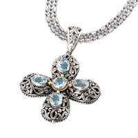 925 Silver & Blue Topaz Celtic Cross Pendant with 18k Gold Accents 925 Silver & Blue Topaz Celtic Cross Pendant with 18k Gold Accents