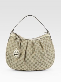 Softly-pleated logo jacquard finished with metallic trim and signature GG hardware.Top handle, 7 dropTop zip closureOne inside zip pocketTwo inside open pocketsFully lined15½W X 11H X 4DMade in Italy Softly-pleated logo jacquard finished with metallic trim and signature GG hardware.Top handle, 7 dropTop zip closureOne inside zip pocketTwo inside open pocketsFully lined15½W X 11H X 4DMade in Italy