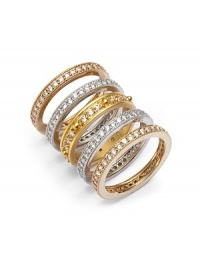 THE LOOKSet of five ringsCubic zirconia accentsSterling silver and gold vermeil-plated sterling silver settingTHE MEASUREMENTWidth, about .125ORIGINImported THE LOOKSet of five ringsCubic zirconia accentsSterling silver and gold vermeil-plated sterling silver settingTHE MEASUREMENTWidth, about .125ORIGINImported