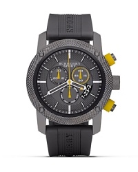 Looking for a watch that marks more than time? Burberry offers a cool gray rubber strap and modern steel watchface with textured trim. Looking for a watch that marks more than time? Burberry offers a cool gray rubber strap and modern steel watchface with textured trim.