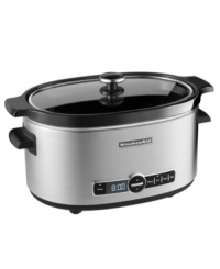 Gather round! A family essential, KitchenAid's slow cooker, with 24-hour programmability, masterfully prepares hearty-sized meals, like roasts, tenderloins and racks of ribs, while you're on the go. Four temperature settings and a keep warm feature offer unrivaled precision for on-the-ready meals. 1-year warranty. Model KSC6223. Gather round! A family essential, KitchenAid's slow cooker, with 24-hour programmability, masterfully prepares hearty-sized meals, like roasts, tenderloins and racks of ribs, while you're on the go. Four temperature settings and a keep warm feature offer unrivaled precision for on-the-ready meals. 1-year warranty. Model KSC6223.