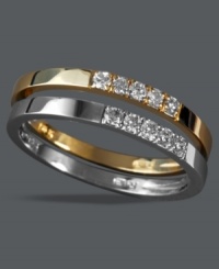 Sparkling, stackable style. EFFY Collection's pretty two-band set is crafted in 14k white gold and 14k gold with five round-cut diamonds each (1/5 ct. t.w.). Approximate band width: 1/16 inch. Sparkling, stackable style. EFFY Collection's pretty two-band set is crafted in 14k white gold and 14k gold with five round-cut diamonds each (1/5 ct. t.w.). Approximate band width: 1/16 inch.