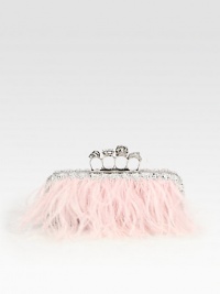 An ultra-feminine style with luxurious dyed ostrich feathers accented with an iconic knuckle closure.Top clasp closureLeather lining8½W X 4H X 1½DMade in Italy An ultra-feminine style with luxurious dyed ostrich feathers accented with an iconic knuckle closure.Top clasp closureLeather lining8½W X 4H X 1½DMade in Italy