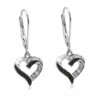 Black and White Diamond Heart Lever-Back Earrings in Sterling Silver Black and White Diamond Heart Lever-Back Earrings in Sterling Silver
