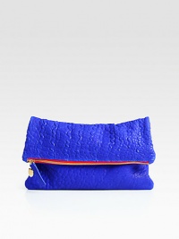 Richly textured leather is simply sophisticated in this no-nonsense, fold-over design.Top zipper11½W X 11H X ½DMade in USA Richly textured leather is simply sophisticated in this no-nonsense, fold-over design.Top zipper11½W X 11H X ½DMade in USA