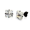 Black Plated Stainless Steel Stud Earrings with Princess Cut Clear 9 MM CZ