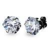 Black Plated Stainless Steel Stud Earrings with Round Clear 9 MM CZ